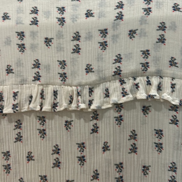 MASSIMO DUTTI Ivory Black Print Dress Shirt Blouse Button Down Ruffle Blouse L - Picture 7 of 8